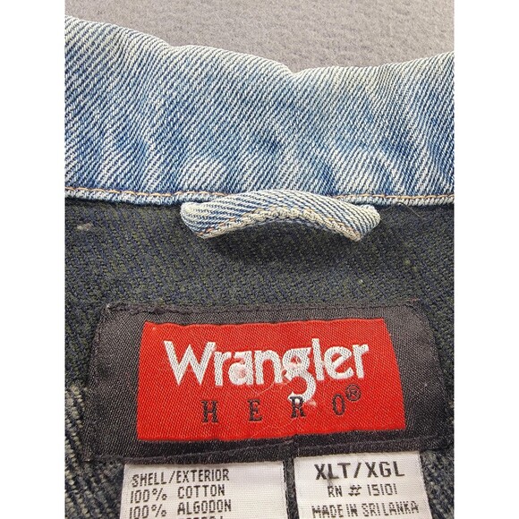 Wrangler HERO Jacket Mens XLT Blue Denim Trucker Blanket Lined Button retro - Picture 2 of 12